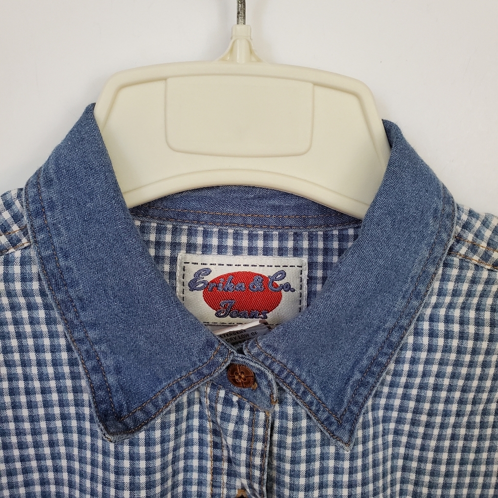 VINTAGE Denim Checkered Button Down Size L - EUC! - Picture 3 of 8